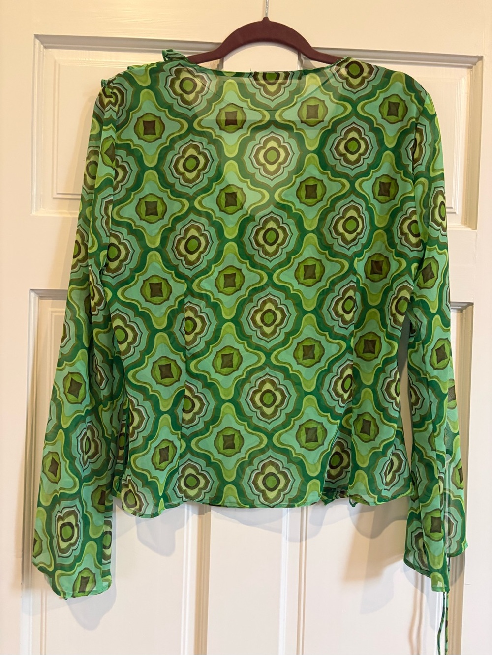 Zara Green Multi-Pattern Ruffle Tie-Neck Blouse - Picture 4 of 4